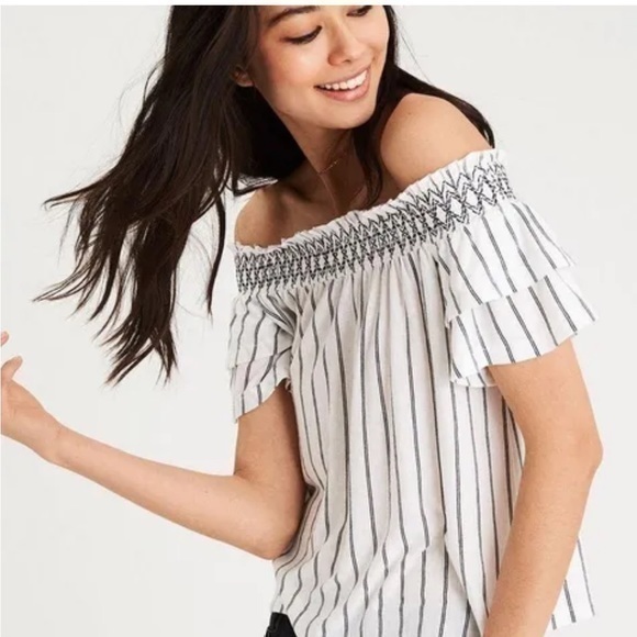American Eagle AEO striped off the shoulder top - Picture 1 of 9